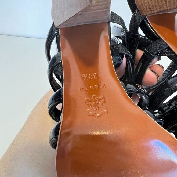 Lanvin Black Patent Leather Strappy Cone Heel Sandals - Picture 5 of 7
